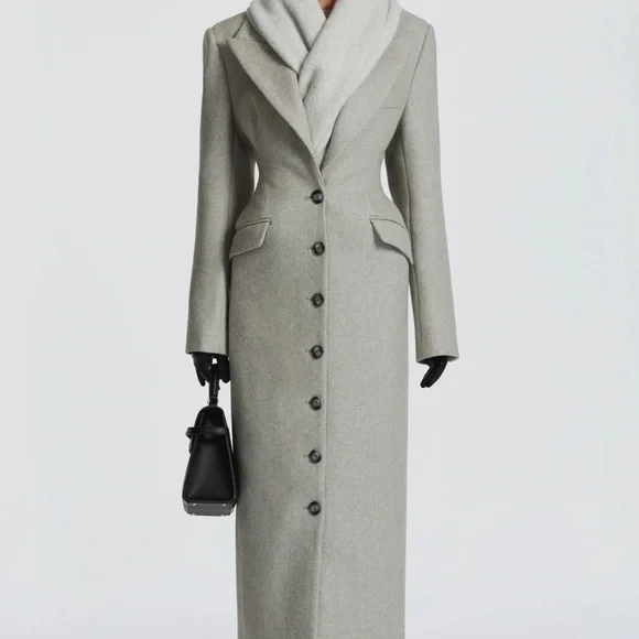 Tailored Long Trench Coat in Light Gray - Picture 3 of 6